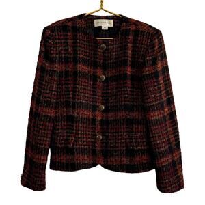 Vintage 90's Jones New York Plaid Wool Mohair Blazer Topper Jacket Size 10